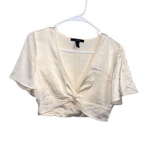 Forever 21 Cream Satin Twist Front Crop Top Medium
